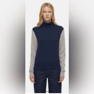 CLOSED Navy and Gray Colorblock Women's Cashmere Turtleneck Sweater